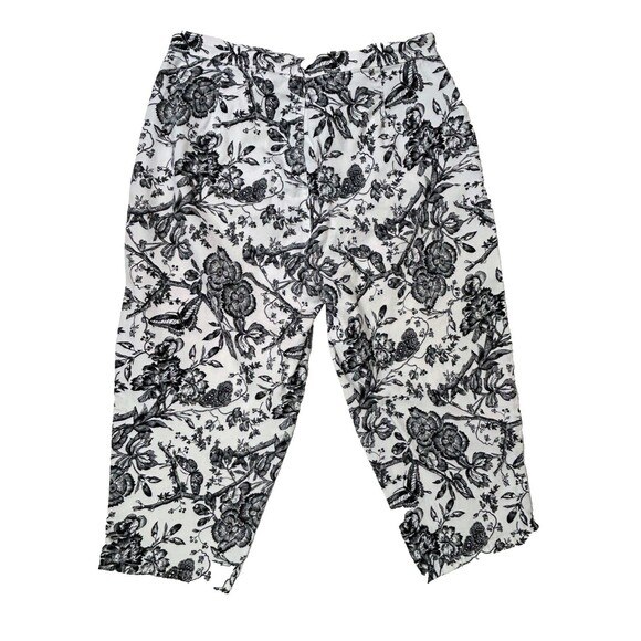 Bill Blass White & Black Floral Toile Print Cotton Denim Capri Pants 16 Petite - Picture 2 of 8